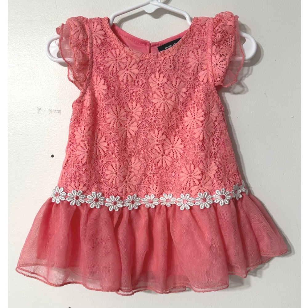 DDG Darlings Lace Tutu Dress Toddler Girls 18M Coral Pink Excellent Daisy Trim